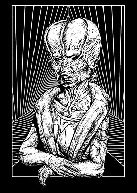 Alien Creature Black and White Art