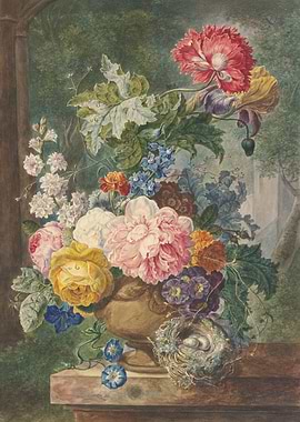 Floral Still Life with Bird's Nest