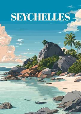 Seychelles Beach Travel Poster