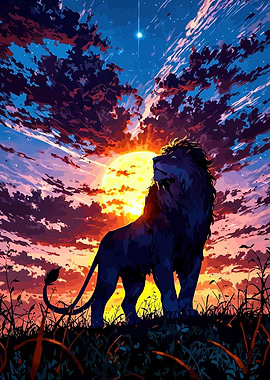 Lion Silhouette Against Sunset Sky