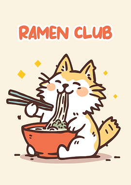 Ramen Club Cute Cat Illustration