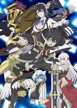 Anime characters group shot on blue