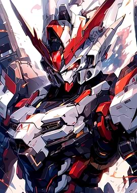 Red and White Mecha Warrior