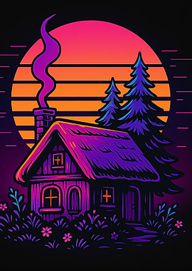 Neon Cabin in the Woods