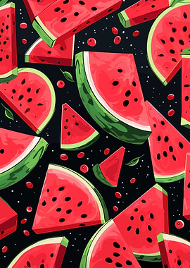 Watermelon Slices on Dark Background