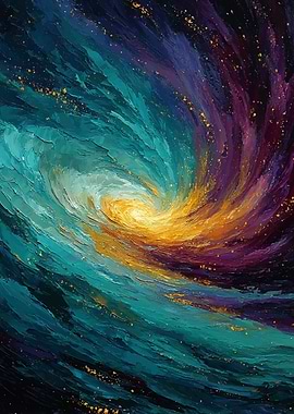 Abstract Swirl Painting with Gold Accents