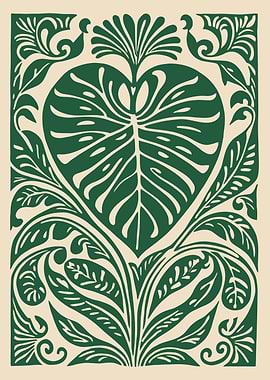 Monstera Leaf Art Nouveau Illustration
