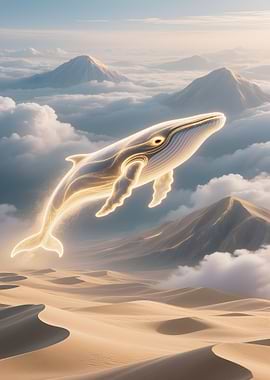 Glowing Whale Over Desert Landscape