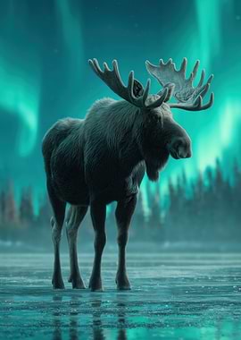 Moose under the Northern Lights