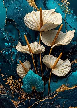 Teal Gold Anthuriums