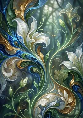 Floral Fantasy: Lilies and Ornamental Swirls