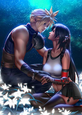Cloud and Tifa in a field