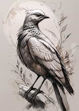 Elegant Bird Illustration with Floral Accents