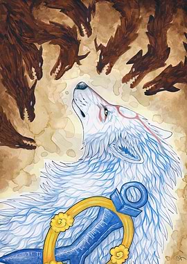 Okami Amaterasu Watercolor Painting