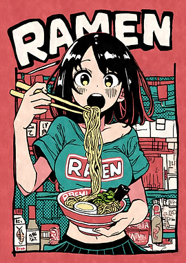 Anime Girl Eating Ramen Illustration
