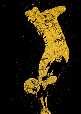 Golden Soccer Player on Black Background