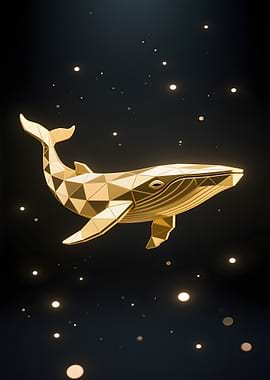 Golden Geometric Whale in Starry Sky