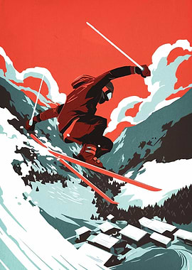 Skier in Mid-Air Illustration