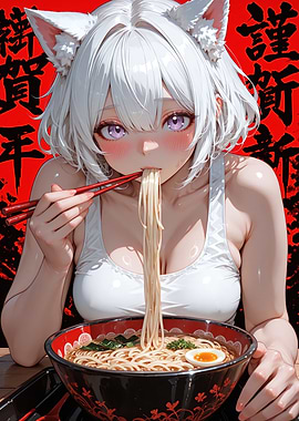 Anime Girl Eating Ramen With Chopsticks