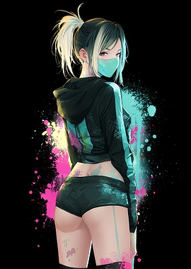 Anime Girl with Mask and Hoodie