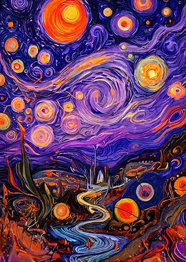 Starry Night Inspired Landscape Painting