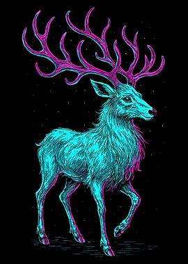 Neon Deer Illustration
