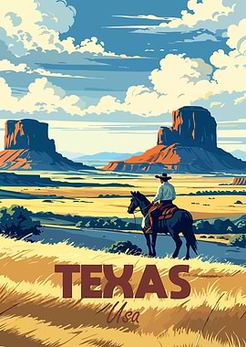 Texas USA Cowboy Landscape Illustration