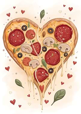 Heart-Shaped Pizza with Pepperoni and Mushrooms