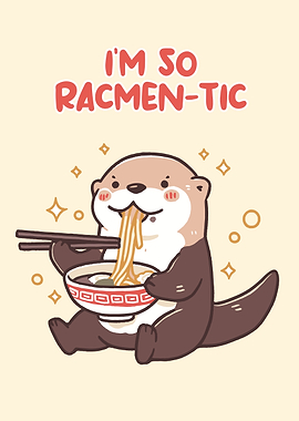 Cute Otter Eating Ramen Cartoon