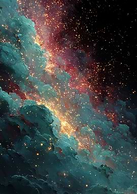 Nebula Cloudscape with Golden Lights