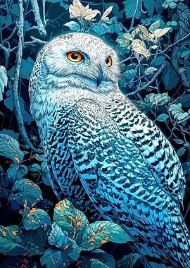 Snowy Owl in Blue Forest