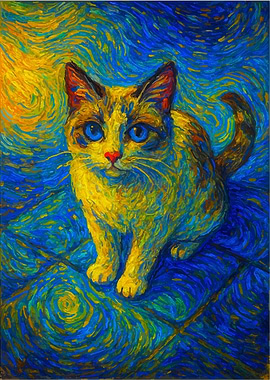 Cat in Starry Night Style