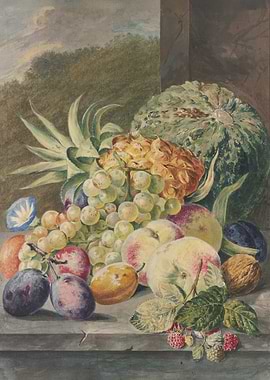 Still Life with Fruit and Landscape