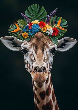 Giraffe with Floral Crown Portrait