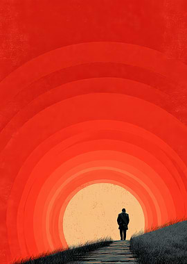 Man Walking Towards Light Illustration
