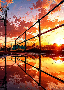 Sunset Reflection Cityscape