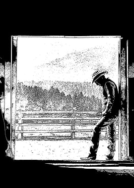 Cowboy Silhouette in Black and White