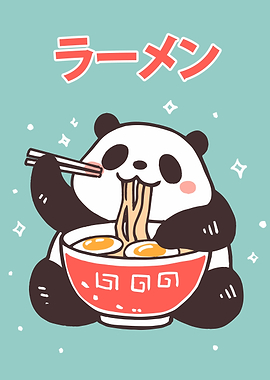 Panda eating ramen illustration