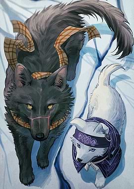 Wolves with Headwear in Snowy Landscape