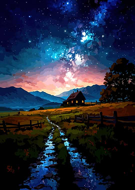 Night Sky Over Rural Landscape