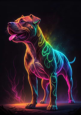Neon Pitbull Dog Portrait
