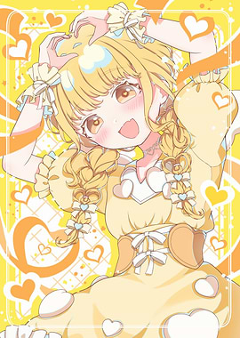 Cute Anime Girl with Hearts