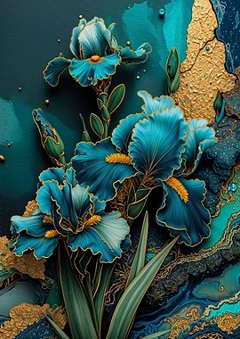 Teal Gold Regal Irises