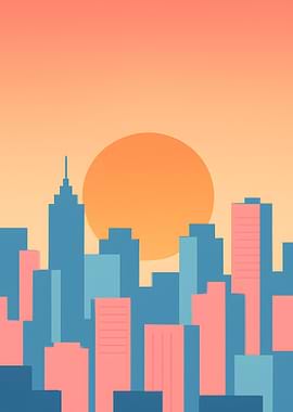 Cityscape Sunset Minimalist Digital Art