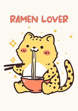 Cute Cheetah Ramen Lover Illustration