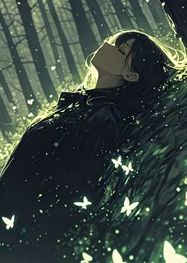 Anime Girl Resting in Forest