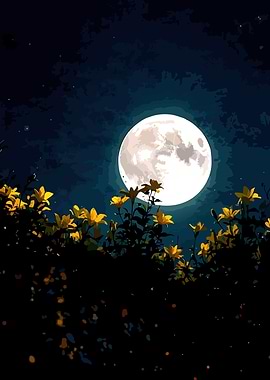 Moonlit Yellow Flowers