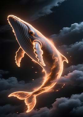 Glowing Whale in Cloudy Sky