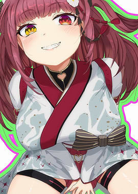 Anime Girl with Red Hair Smiling