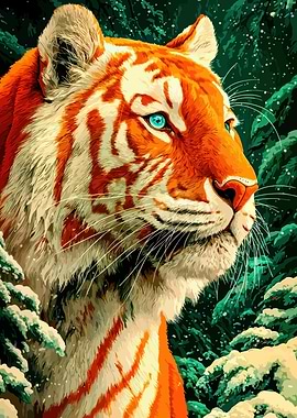 Tiger Portrait in Winter Forest